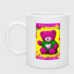 Кружка керамическая Розовый мишка плюшевый, цвет: белый