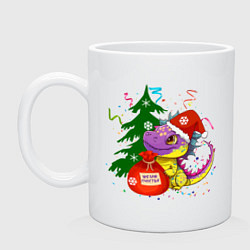 Кружка керамическая Новогодний дракон желает счастья, цвет: белый