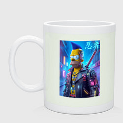 Кружка керамическая Cyber ninja Homer Simpson - ai art, цвет: фосфор