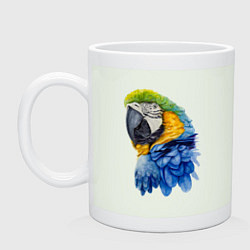 Кружка керамическая Сине-золотой попугай ара, цвет: фосфор