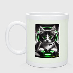 Кружка керамическая Котёнок командный геймер - киберспорт, цвет: фосфор