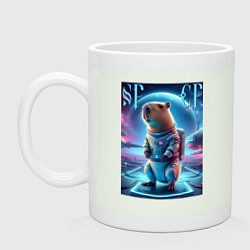 Кружка керамическая Космонавт Каппи в скафандре - нейросеть, цвет: фосфор