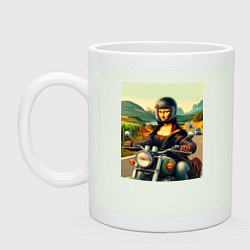 Кружка керамическая Mona Lisa on a motorcycle - ai art, цвет: фосфор