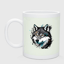 Кружка керамическая Портрет волка с брызгами краски, цвет: фосфор