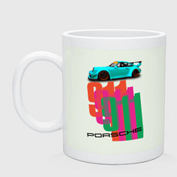 Кружка керамическая Порше 911 спортивный немецкий автомобиль, цвет: фосфор
