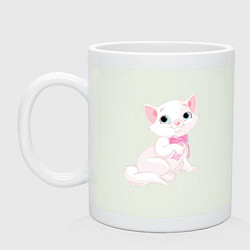 Кружка керамическая Очаровательная милая кошечка с розовым бантиком, цвет: фосфор