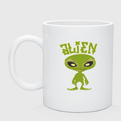 Кружка керамическая Зеленый человечек пришелец, цвет: белый