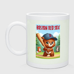 Кружка керамическая Boston red sox baseball team - bear cub, цвет: фосфор
