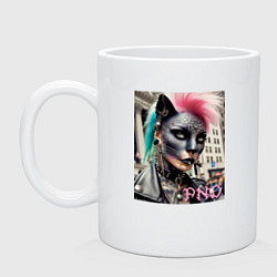 Кружка керамическая Девушка кошка - панк не умер, цвет: белый