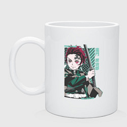 Кружка керамическая Клинок рассекающий демонов Тандзиро зеленый, цвет: белый