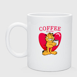 Кружка керамическая Coffee is love Гарфилд, цвет: белый