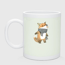 Кружка керамическая Лис в шарфе показывает язык, цвет: фосфор
