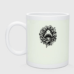 Кружка керамическая Голова акулы в волнах тату, цвет: фосфор