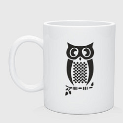 Кружка керамическая Сова на веточке, цвет: белый