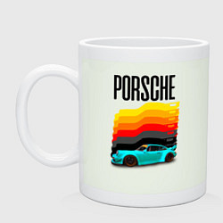 Кружка керамическая Автомобиль Porsche на фоне флага Германии, цвет: фосфор