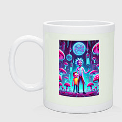 Кружка керамическая Rick and Morty among neon mushrooms - ai art fanta, цвет: фосфор