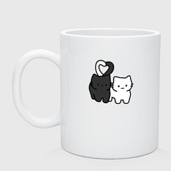 Кружка керамическая Влюбленные котики - черный и белый, цвет: белый