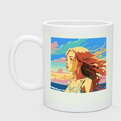 Кружка керамическая Девушка пляж арт, цвет: фосфор