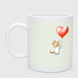 Кружка керамическая Милый котенок с шариком сердечком, цвет: фосфор