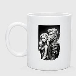 Кружка керамическая Барби и Кен - киберпанк эскиз, цвет: белый