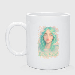 Кружка керамическая Билли Айлиш с зелеными волосами, цвет: белый