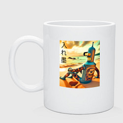 Кружка керамическая Бендер в татухах на пляже - прикол, цвет: белый