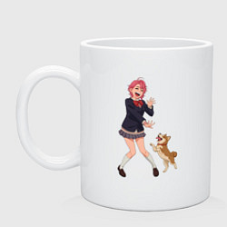 Кружка керамическая Сиратори Айра играет с собачкой Дандадан, цвет: белый