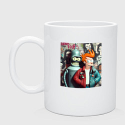 Кружка керамическая Bender and Fry on a graffiti background, цвет: белый