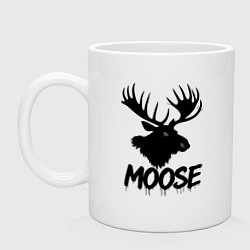 Кружка керамическая Черный лось с рогами, цвет: белый