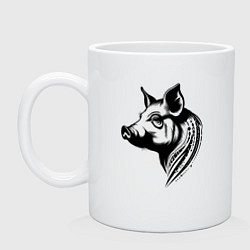 Кружка керамическая Татуировка свиньи, цвет: белый