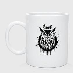 Кружка керамическая Сова черное граффити, цвет: белый