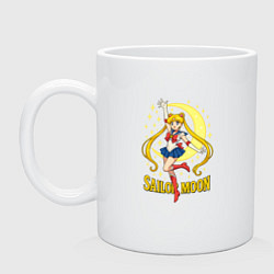 Кружка керамическая Sailor Moon на фоне луны, цвет: белый