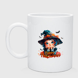 Кружка керамическая Счастливого Хэллоуина - ведьмочка, цвет: белый