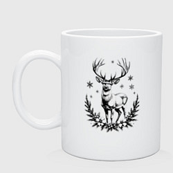 Кружка керамическая Зимний новогодний олень, цвет: белый