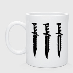 Кружка керамическая Три ножа, цвет: белый