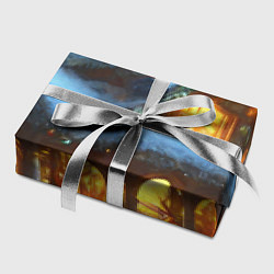 Бумага для упаковки Новогодний коттедж с гирляндами в заснеженном лесу, цвет: 3D-принт — фото 2
