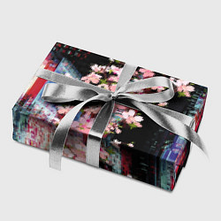 Бумага для упаковки Ветка сакуры на фоне ночного Токио - glitch, цвет: 3D-принт — фото 2