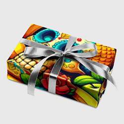 Бумага для упаковки Colorfull skulls and bananas - pop art pattern, цвет: 3D-принт — фото 2