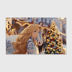 Бумага для упаковки Блондинка с новогодней лошадкой