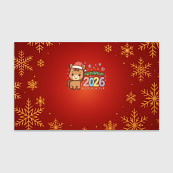 Бумага для упаковки Новогодняя лошадка 2026 на красном фоне, цвет: 3D-принт
