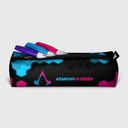 Пенал для ручек Assassins Creed - neon gradient: надпись и символ, цвет: 3D-принт — фото 2