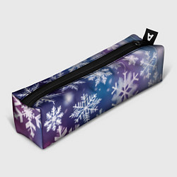 Пенал для ручек Снежинки на фиолетово-синем фоне, цвет: 3D-принт