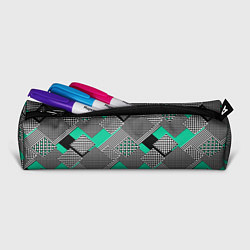 Пенал для ручек Черно бирюзовая абстрактная геометрия пэчворк, цвет: 3D-принт — фото 2
