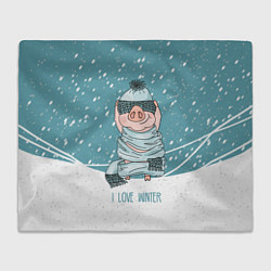 Плед флисовый Pig: I love winter, цвет: 3D-велсофт