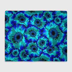 Плед флисовый Голубые хризантемы, цвет: 3D-велсофт