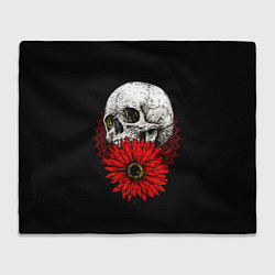 Плед флисовый Череп и Красный Цветок Skull, цвет: 3D-велсофт
