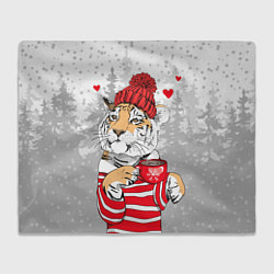 Плед флисовый Тигр с чашкой кофе, цвет: 3D-велсофт