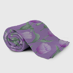 Плед флисовый Фиолетовые тюльпаны с зелеными листьями, цвет: 3D-велсофт — фото 2