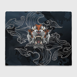 Плед флисовый Рычащий Тигр в японском стиле, цвет: 3D-велсофт