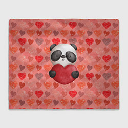 Плед флисовый Панда с сердечком день влюбленных, цвет: 3D-велсофт